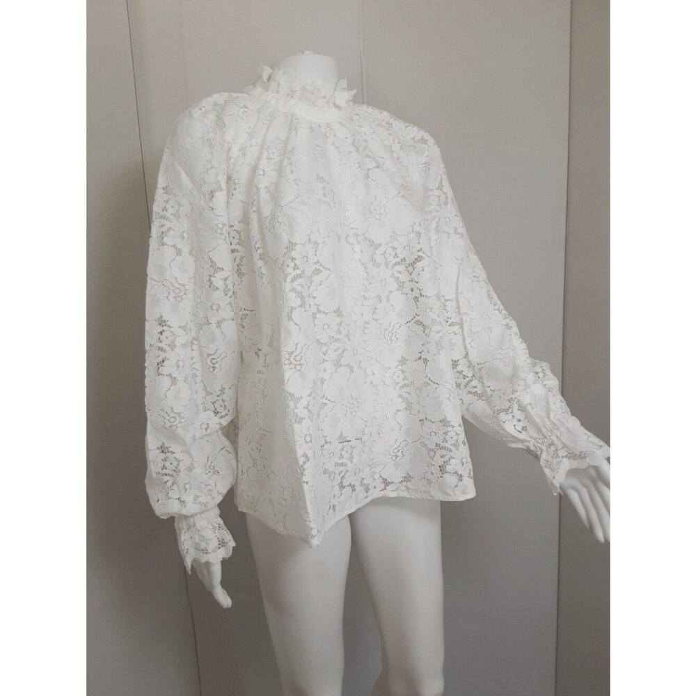 SEZANE Sheila Semi-Sheer Floral Lace High-Neck Long Sleeve Blouse Sz 40 - NWT